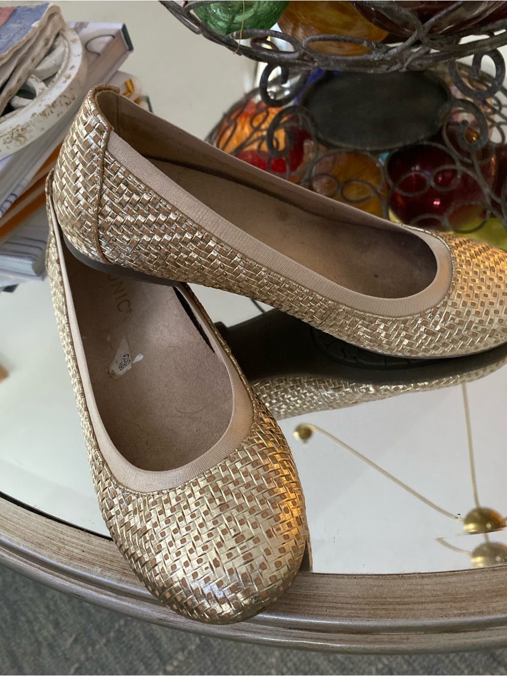 Vionic Metallic Gold Woven Ballet Flats - Women. 6.5